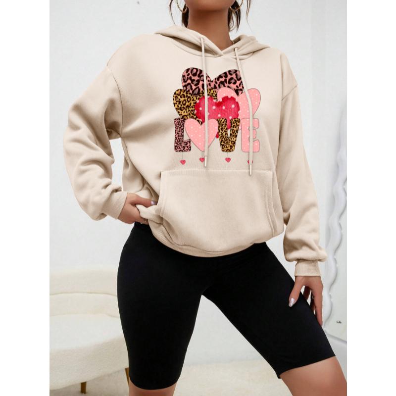 Леопардовый принт Любовь Креативное сочетание Дизайн Женская уличная одежда Индивидуальность Флисовая толстовка с капюшоном Креативность Модная одежда Новый пуловер