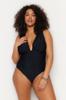 Women's Style Plus Size Black Deep V Cross Back Swimsuit