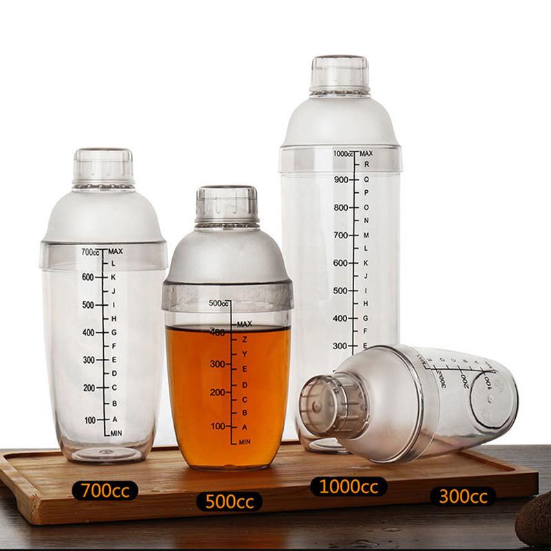Plastic Cocktail Shaker Drink Mixer with Scale Thickened PC Material Milk Tea Shake Bottle 350/500/700/1000ML Bar Mixing Tool