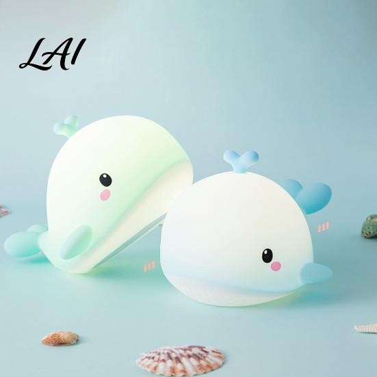 Rechargeable Bedroom Decor Cute Whale Silicone Touch Night Light USB Bedside Lamp with Nursery 3 Brightness & Remote Control 30 Min Timer
