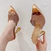 Women Slippers Fashion Embroidery Sandals Pointed Open Toe Slip On Sexy Nightclub Party Shoes