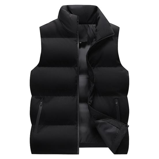 Men Winter Waistcoat Thick Padded Windproof Sleeveless Stand Collar Neck Protection Zipper Pockets Cardigan Solid Color Wintwer Outdoor Outerwear