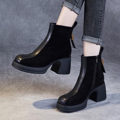 Модные сапоги на высоком каблуке для женщин из натуральной кожи Челси на толстом каблуке из коровьей кожи