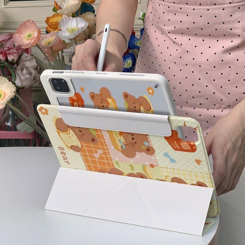 Cartoon Bear Leather Case IPad Mini 6 7 8.3 Inch Air 10 11 Gen 10.9 13 Pro With Magnetic Sleep Wake Pencil Slot