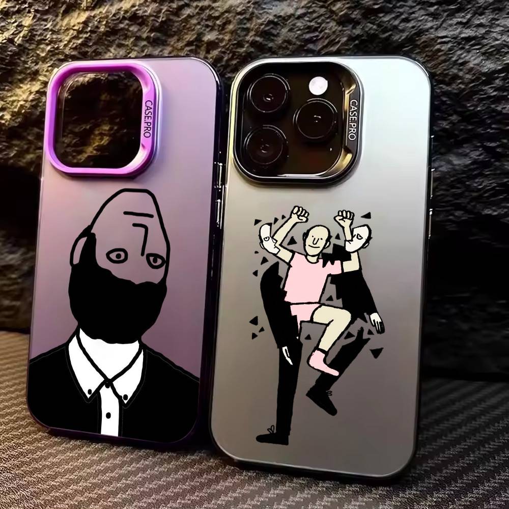 Jean J-Jullien M-Minimalist Art Phone Case For iPhone17,16,15,14,13,12,11 Plus,Pro Max Colored Silver Plated Inside Cover