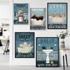 Funny Cat Sheep Alpaca Poster Retro Wash Your Paws Quote Print Bathroom Wall Art Toilet Canvas Painting Pictures Room Wall Decor