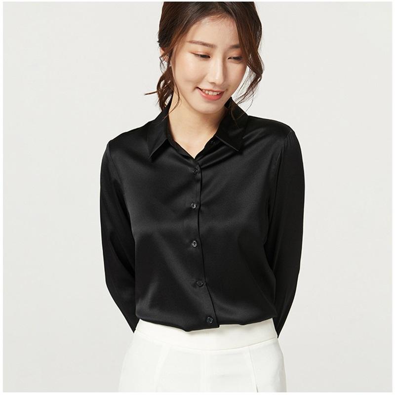 Satin Mulberry Silk Heavy Silk Shirt Women's Shirt Long-sleeved Blouse Commuter Solid Color Professional Wear