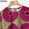 VONDA Summer Women Short Sleeve Print Casual Loose T-shirts Tops