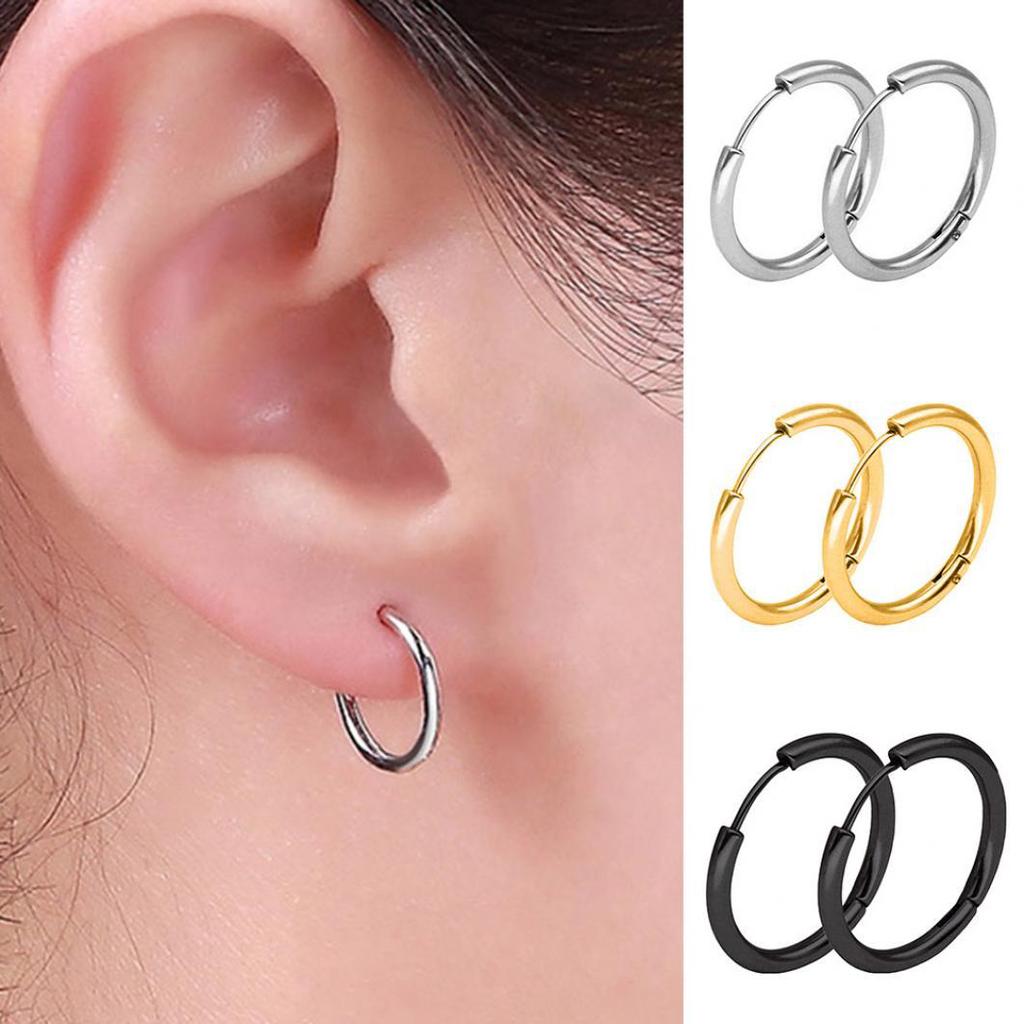 1 Pair Stainless Steel Fashion Punk Unisex Ear Hoop Circle Earrings Jewelry Gift ARI