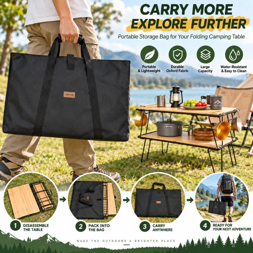 Oxford Cloth Table Carry Bag Black Picnic Table Storage Bag Camping Storage