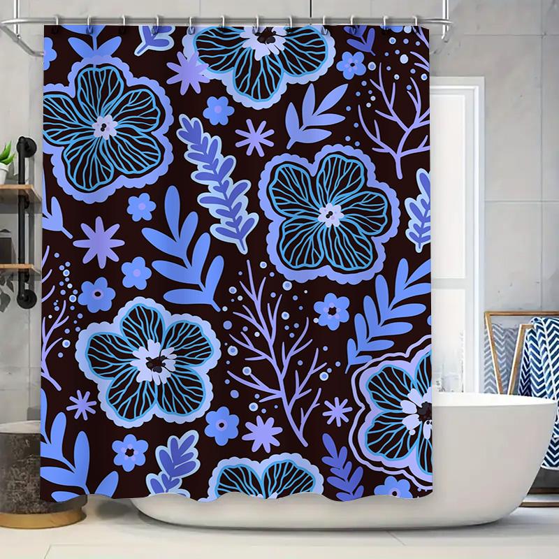 Floral Shower Curtain Waterproof Fabric Print Blue Flower Decorative Bath Rug Home Decoration 3D Black Background Shabby Chic Bo