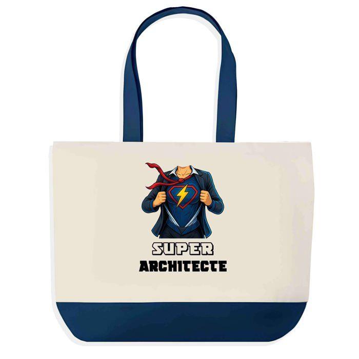 Tote bag - PLANETEE - Super Architecte - fond bleu - Coton 40x45 cm - Grand format