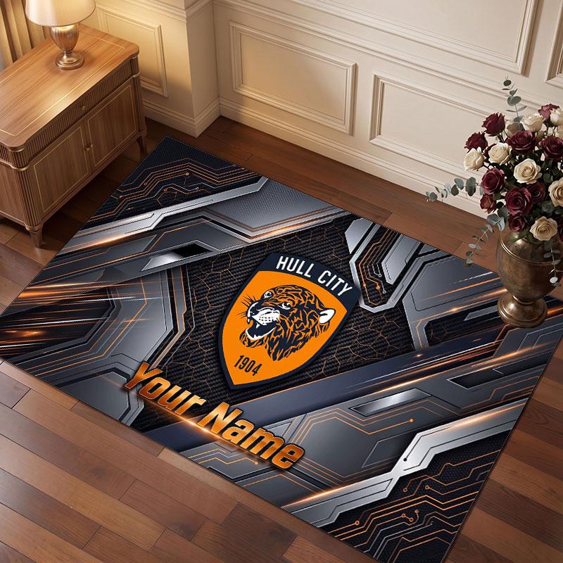 Hull FC Personalized Crystal Velvet Carpet, Customized Name Text Soft Anti‑Slip Rug for Living Room Bedroom