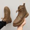Осень и Зима Высокие Черные Ботинки Мартин Ретро Кожа Модные Повседневные Ботинки Уличная Рабочая Обувь