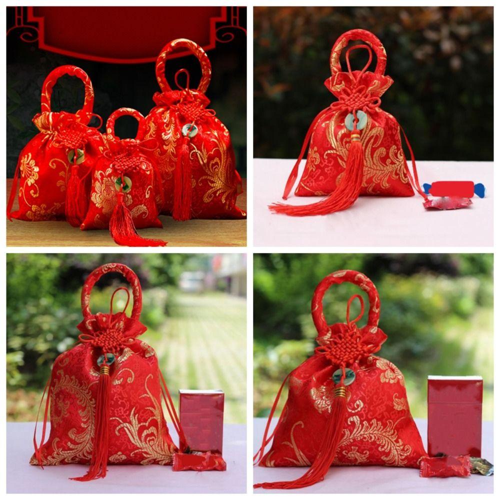 Китайский стиль Холщовый Цветок Drawstring Bag Большая Вместимость Праздничный Сахарный Мешок Вечеринка