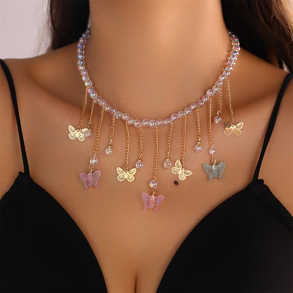 Crystal Butterfly Necklace Ladies Exquisite Pearl Clavicle Chain Sweet Choker Jewelry Fashion Choker Jewelry Party Gift