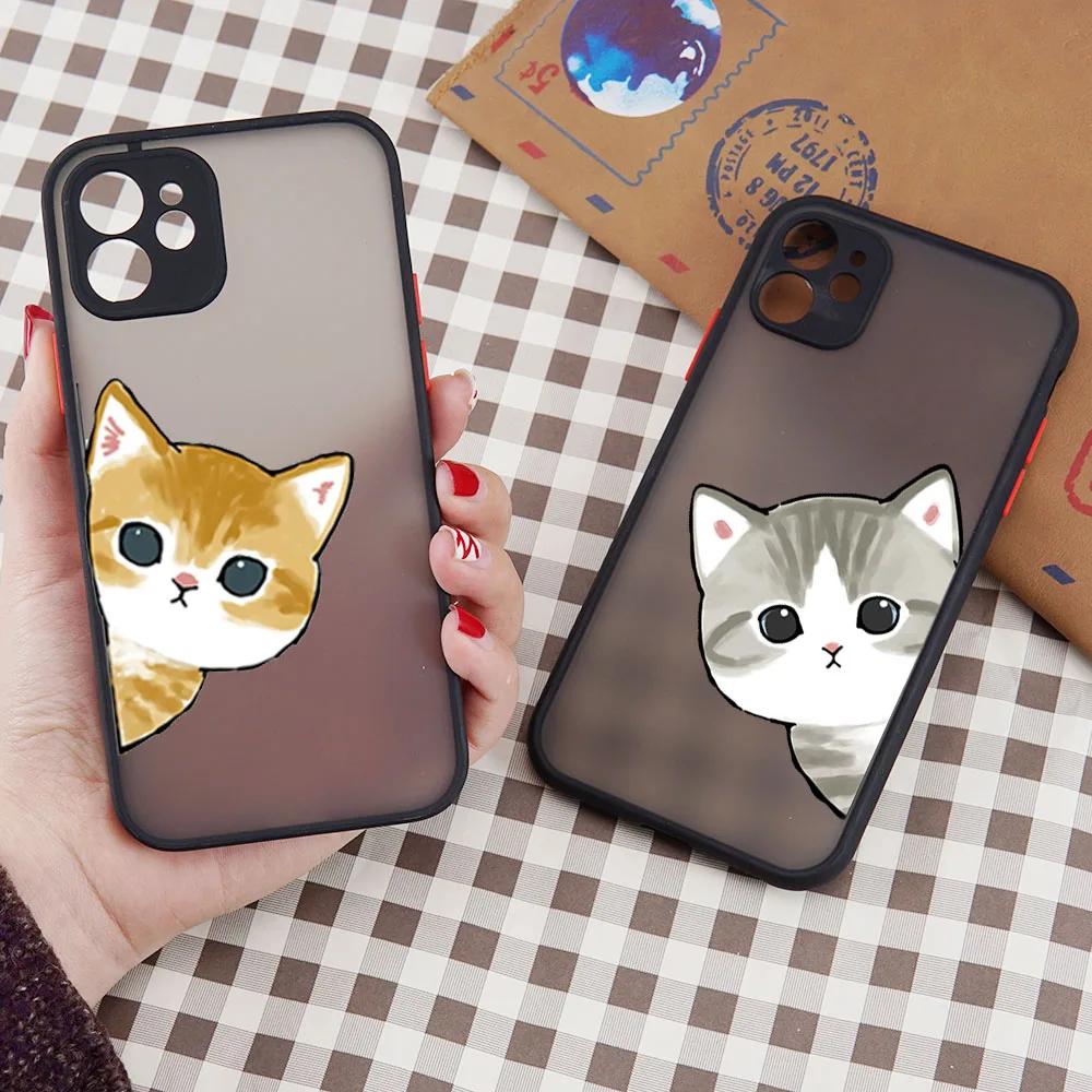 Милый Мультяшный Кот Чехол для Телефона Для iPhone 17 16 15 11 12 14 13 Pro Max Mini X XS XR 7 8 Plus 16E Ударопрочный Жесткий Матовый Чехол Fundas