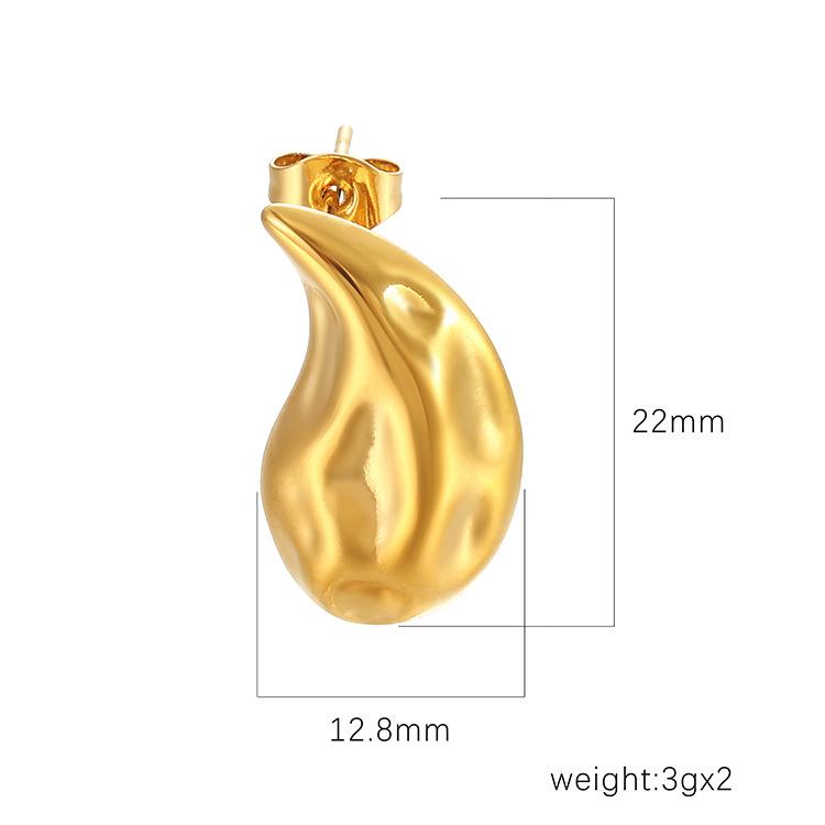 Fashion Plated 18K Water Drop Shape Hammer Stainless Steel Earrings I Women's Fashion Versatile Geometric Stud Earrings