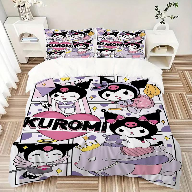 3pcs Kuromi, Character Goods Bedding Set: Perfect for Bedroom or Guest Room. Soft and Comfortable with No Core Included yy251009209