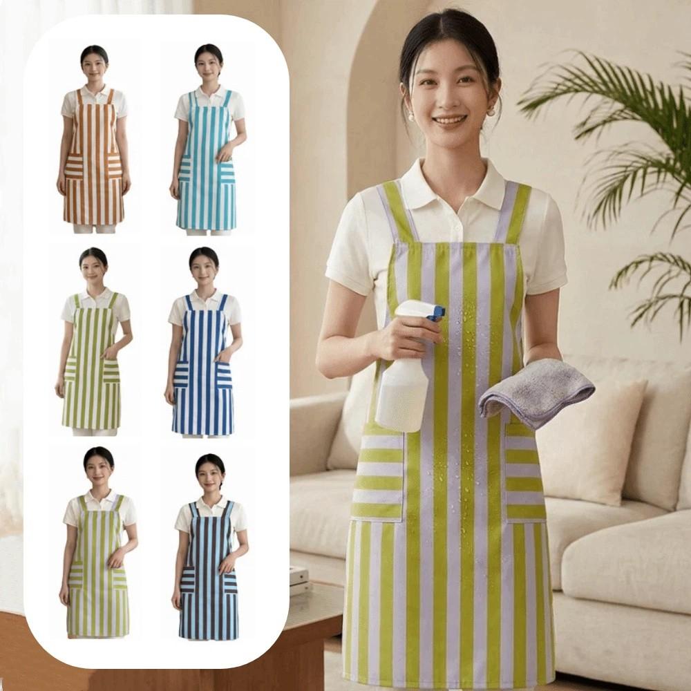 Vintage Kitchen Cooking Apron Stripe Printed Women's Pinafore Simple Women's Stripe Apron Baking