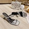 Silver High-heeled Slippers Women's Summer Outer Wear Fashion Thin Heels 2025 New Fairy Wind One-word Slippers Square Head Cool Slippers