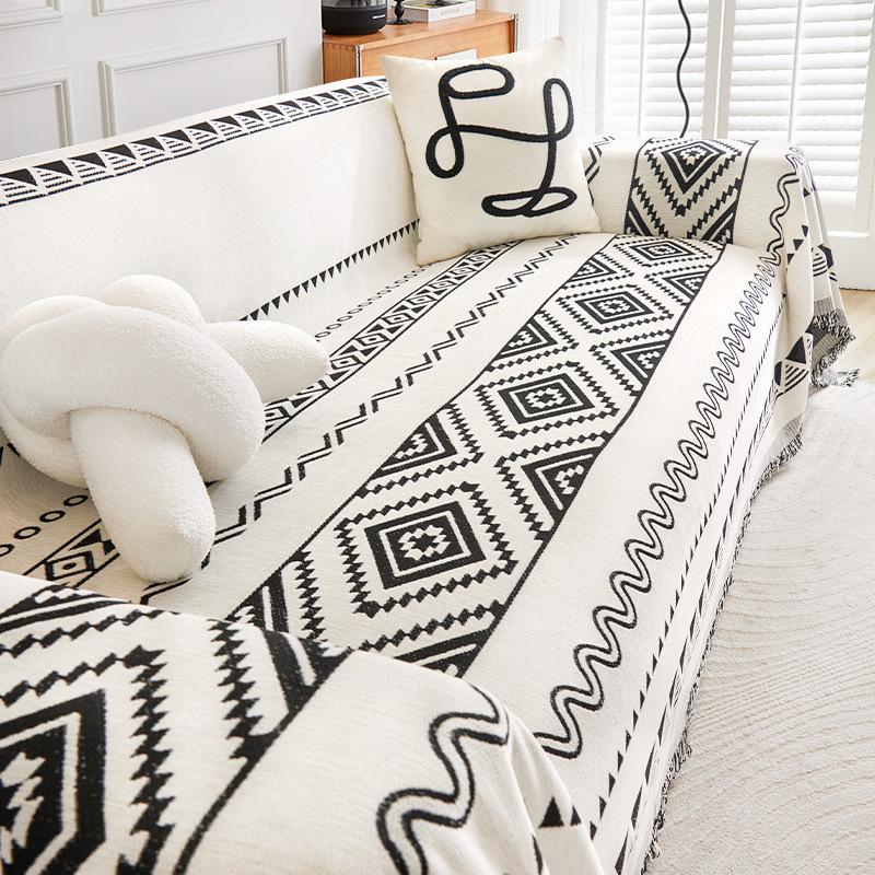 Household Geometry Sofa Cover Chenille Jacquard Sofa Towel Fabric Art Non-slip Couch Towel All-inclusive Sofa Cover Dust Cloth