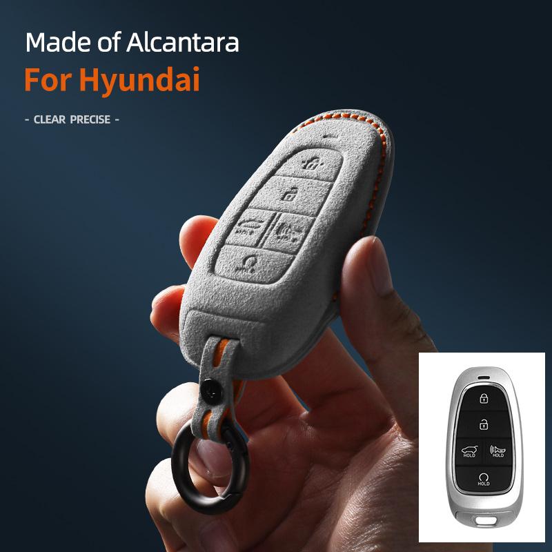 Suede Leather Car Key Case Cover Holder Smart Key Bag For Hyundai Sonata Ioniq 5 Nexo Nx4 Tucson 2022 Sonata 2020 Grandeur Santa