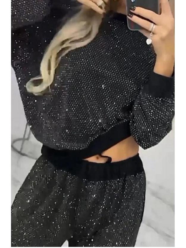 2024 Европейский и американский осенне-зимний женский повседневный комплект с круглым вырезом, длинными рукавами, горячей фиксацией, кулиской и манжетами на щиколотках