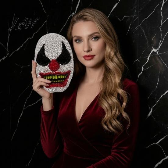 Clown Cosplay Mask Halloween Rhinestone Mask, Creepy Joker Full Face Sparkling Scary for Masquerade Costume Party