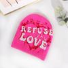 Letter Embellished Knit Cap With Love Text Unisex For Fall Season