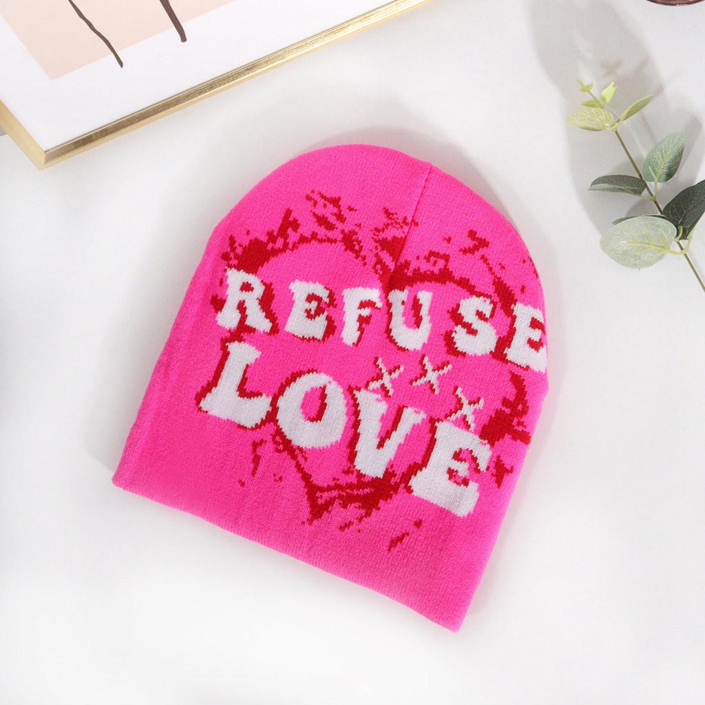 Letter Embellished Knit Cap With Love Text Unisex For Fall Season