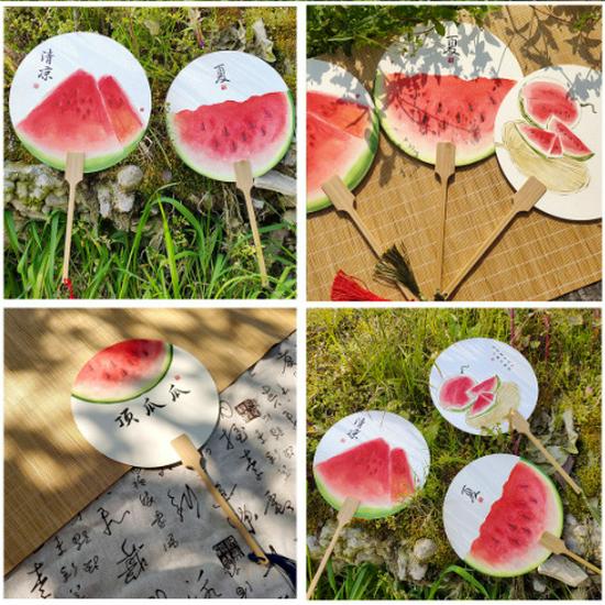 Скидка для новых посетителей: Расписанный вручную веер «Арбуз» - Портативный, Креативный китайский стиль для лета