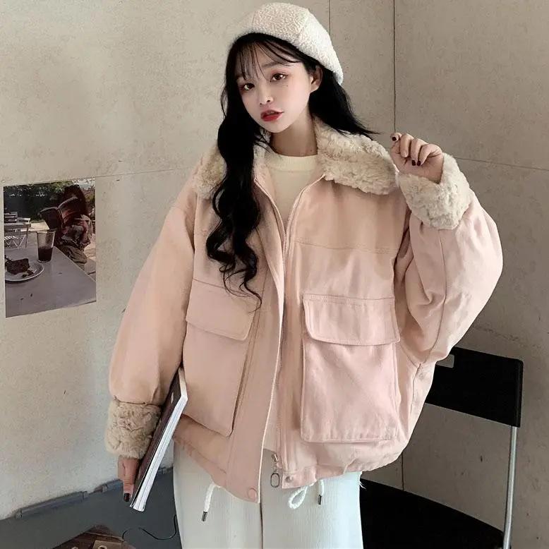 WTEMPO Женские однотонные толстые теплые хлопковые пальто с отложным воротником осень-зима ветрозащитные утепленные куртки большого размера