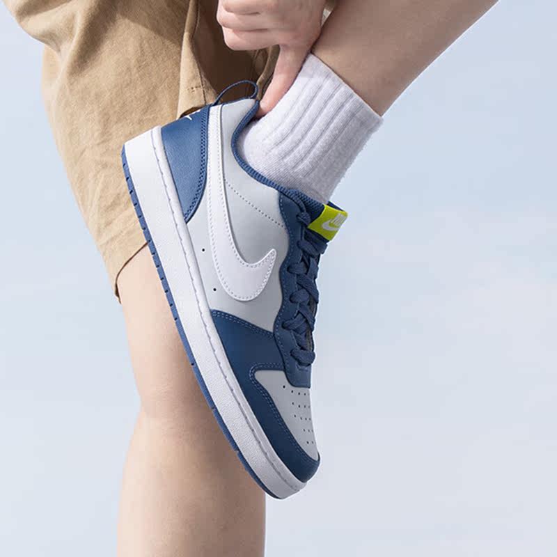 Nike Детские кроссовки Court Borough Low 2 GS Grey Fog Mystic Navy Atomic-Green White BQ5448-016