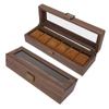 6 Slot Watch Storage Display Box Wood Grain PU Leather Lockable Wristwatch Protective Box