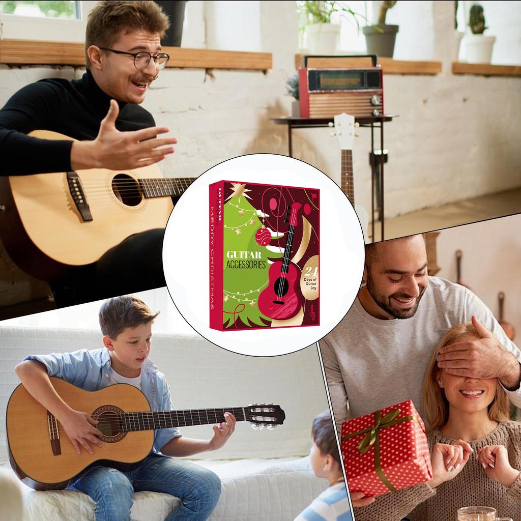 Адвент-календари 2025, Рождественский календарь обратного отсчета для гитариста с 22 медиаторами и держателем для медиаторов, подарок для любителя музыки, бас-гитары, укулеле