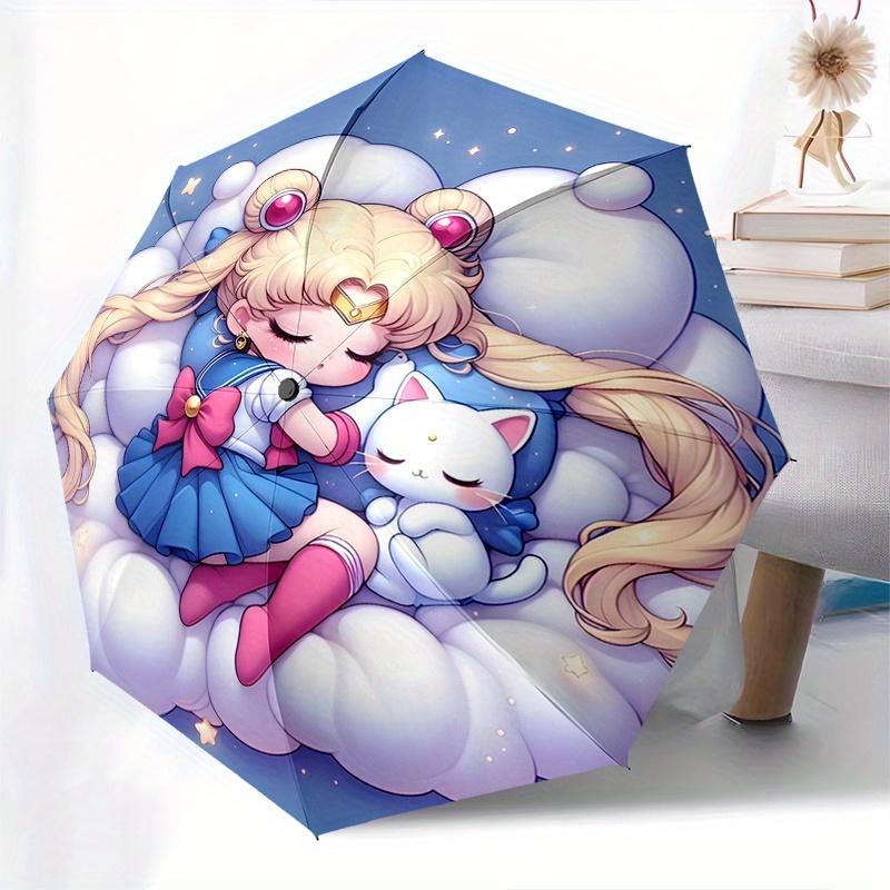 Sailor Moon,Luna Automatic Folding Umbrella 8 Ribs Lightweight Design, Durable Iron Frame, Compact and Portable, Ideal Birthday or Christma