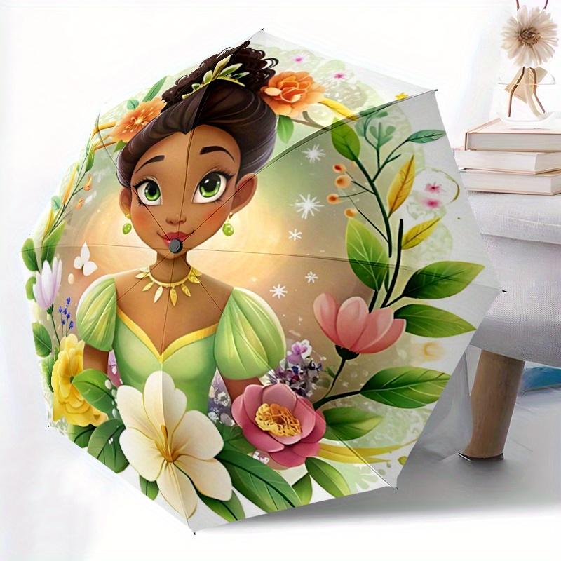1pc Pretty Princess Tiana Pattern Beautiful Looking Automatic Folding Umbrella, 3 Folding, 8 Pole Frame Design, Durable and Suitable for Tra