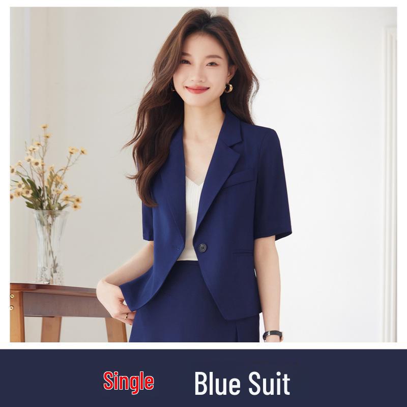 Женский черный приталенный летний блейзер с короткими рукавами