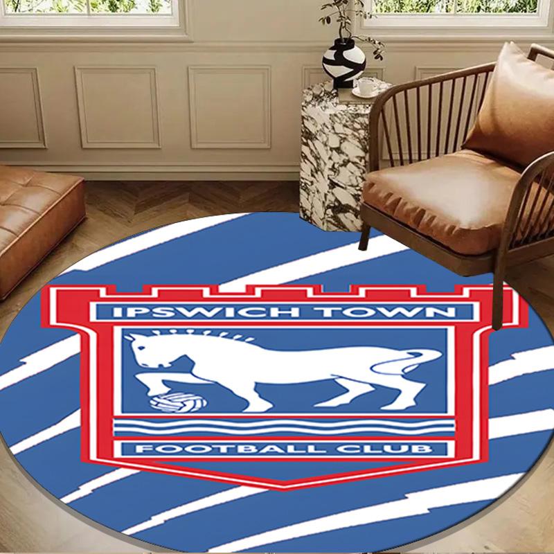 1PC FC Ipswich Crest Round Rug for Livingroom,Bedroom, Palyroom, Chair Rug, Area rug, Circle Carpet, Large Size Fan Christmas gift