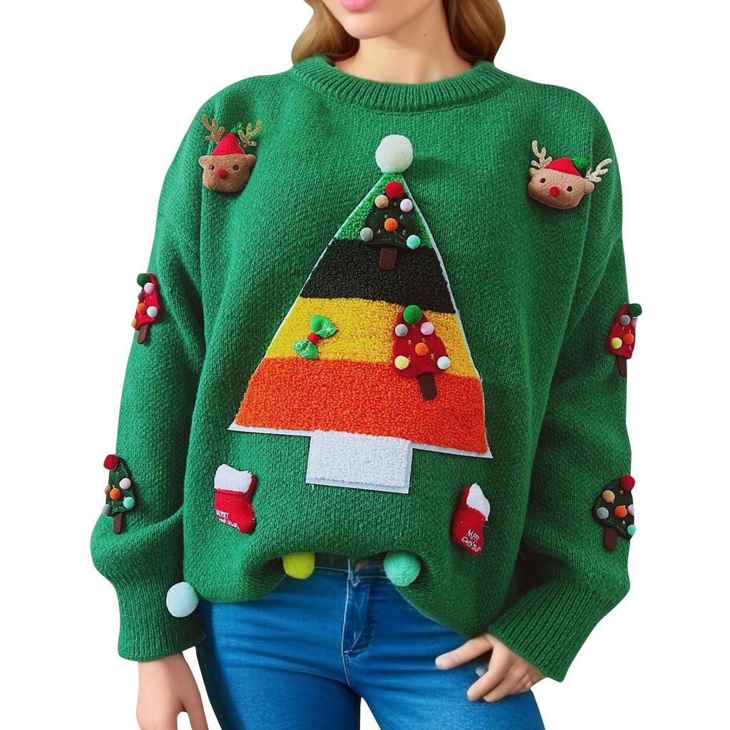 Женский осенне-зимний модный рождественский свитер с круглым вырезом и длинным рукавом