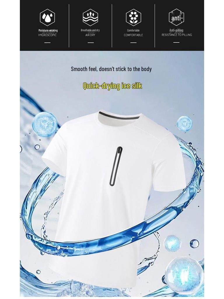 Men's High-Quality Quick-Dry Ice Silk Short Sleeve Round Neck T-Shirt for Summer Sports