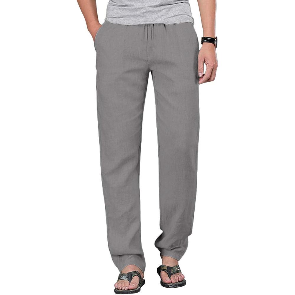 Мужские брюки из хлопка и льна с завязками на резинке, повседневные брюки для бега, йоги, пляжные брюки, мешковатые, свободные, мужские спортивные штаны