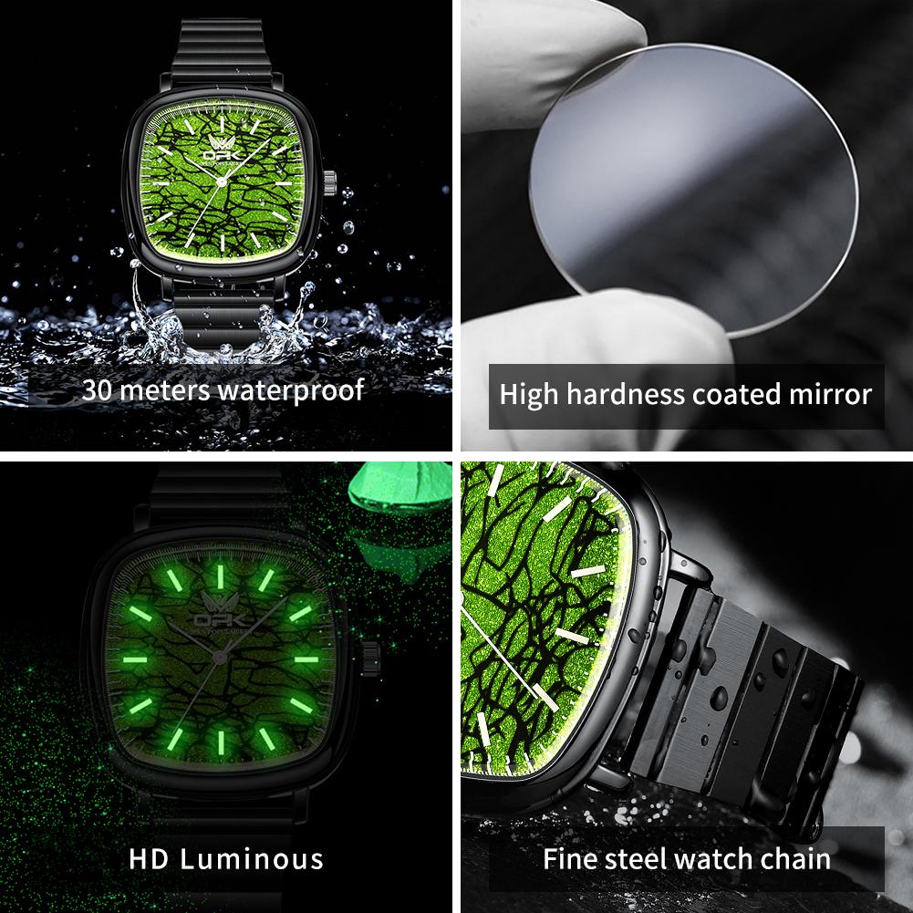 OPK Brand Luminous Waterproof Retro Square Steel Band Men's Quartz Watch 8143