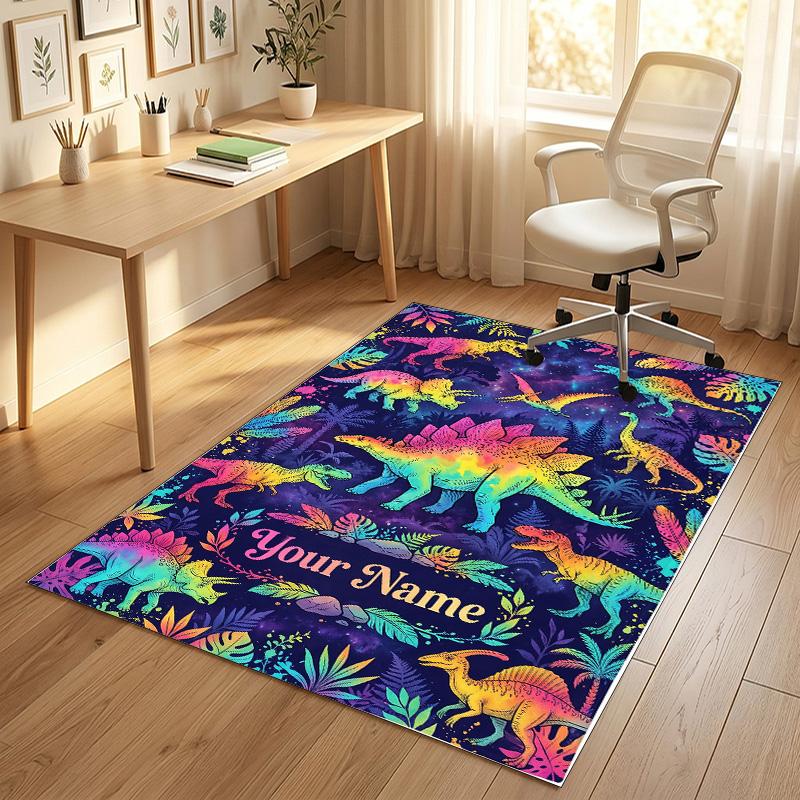 Dinosaur Theme Crystal Velvet Rug Personalized Custom Name Text Soft Floor Mat Home Decor