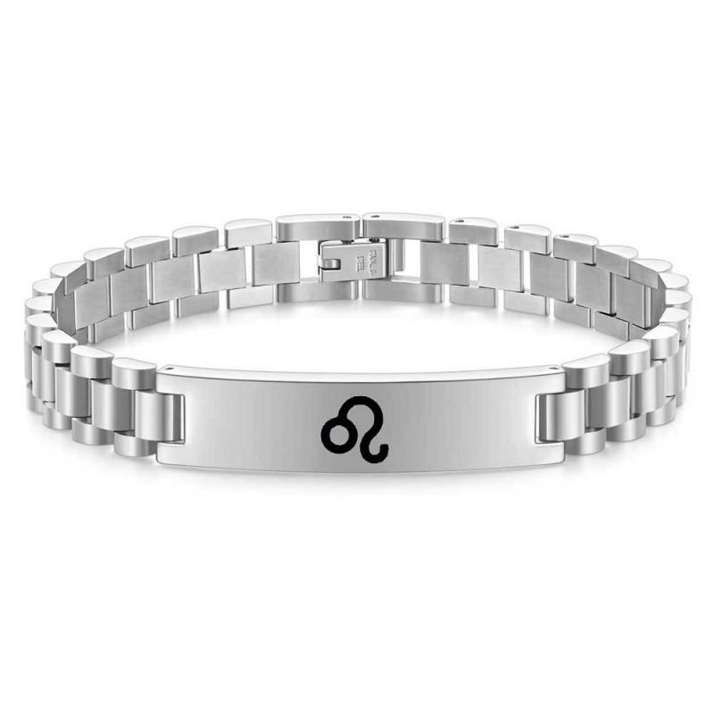 Stainless Steel Geometric Zodiac Bracelet Men Laser-Etched 10mm Wide Adjustable Cuff Bangle Jewelry