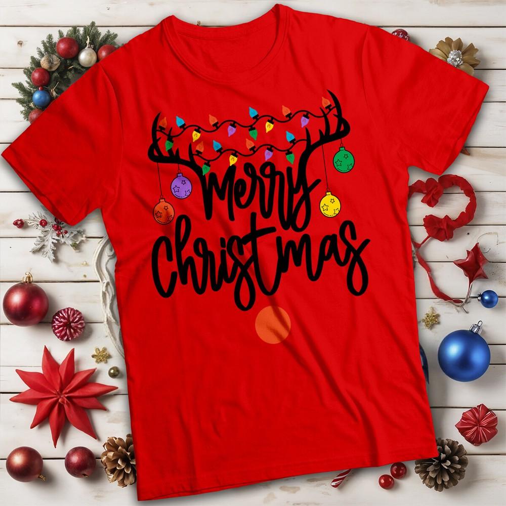 Unisexs and Unisexs Merry Christmas Reindeer Lights Christmas TShirt Tee MC