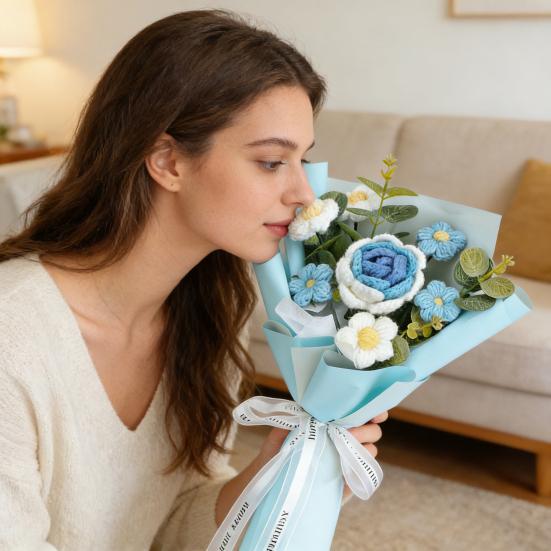 Искусственные цветы ручной работы из хлопковой пряжи вечный цветок вязаный крючком букет день рождения мама жена любовница выпускной домашний декор