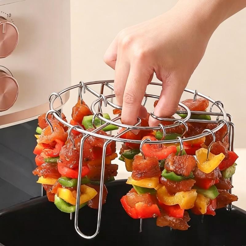 Stainless Steel Vertical Skewer Rack Air Fryer BBQ Skewer Holder Round Hanging Kebab Grill Stand for Air Fryer Cooking