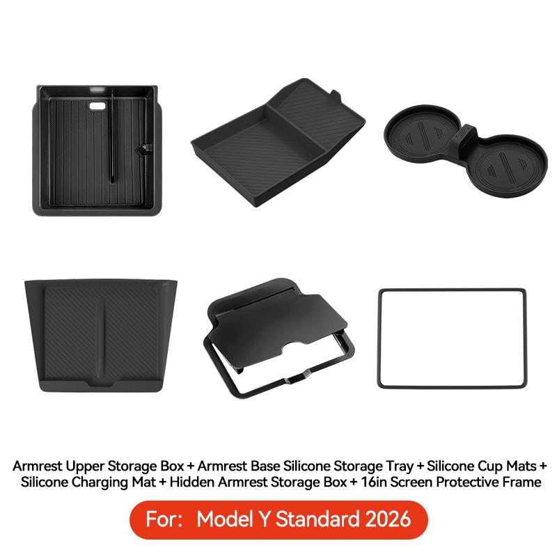 YZ for Tesla Model Y Standard Juniper RWD 2026 2025 Center Console Lower TPE Storage Box Charging Pad Organizer Car Accessories
